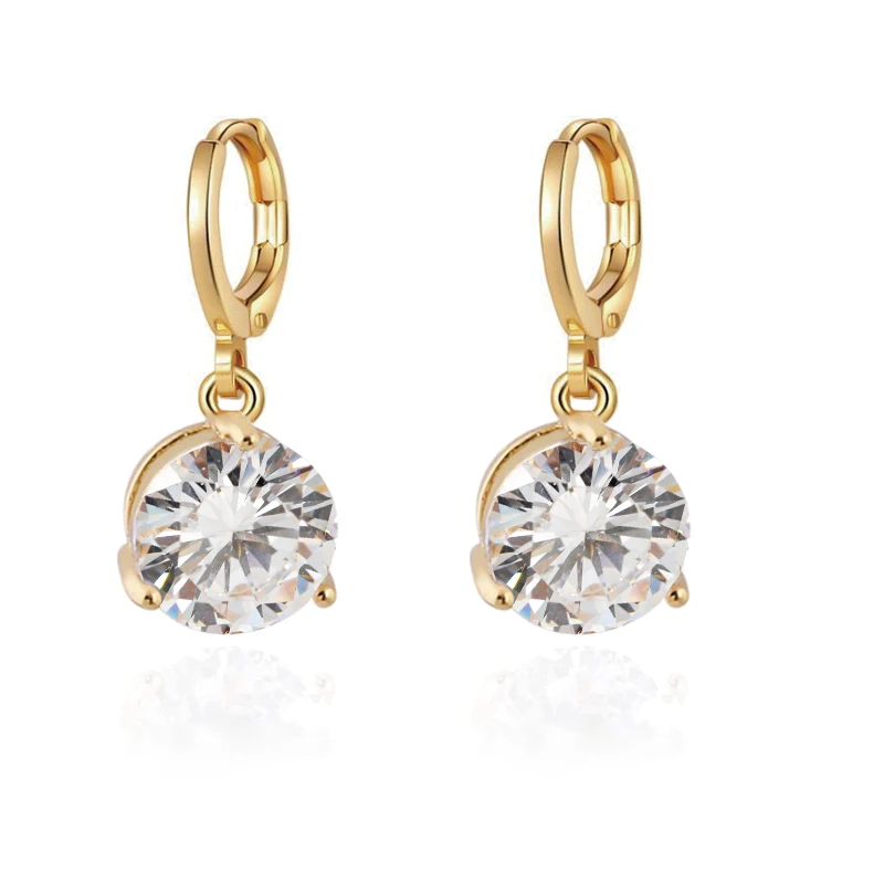 Wholesale Jewelry --  5 Colors Roung Zircon Drop Earrings For Women Gold color 18 K AAA+ CZ Europe Fashion Style
