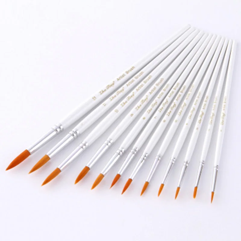 아티스트 브러시 고품질 나일론 머리 나무 손잡이 수채화 아크릴 오일 브러시, 페인팅 아트 드로잉 도구 용품, 12 개/세트