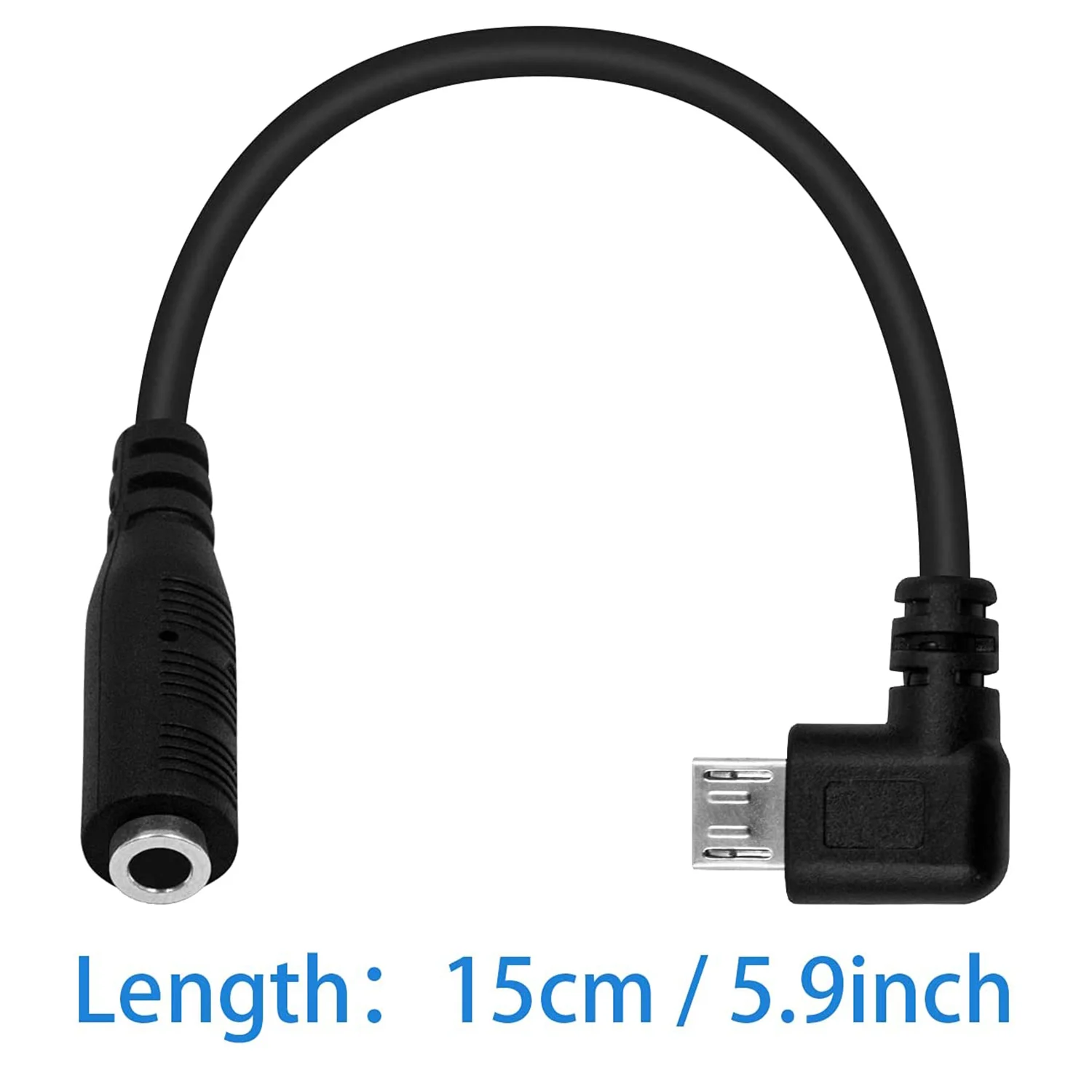 Micro USB Male Right Angled to 4 Pole 3.5mm Female Adapter Cable Cord For Mic Microphone Converter -15cm/5.9 Inch