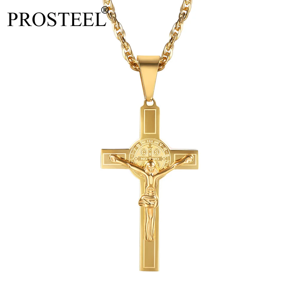 PROSTEEL Stainless Steel Cross Necklace Crucifix Jesus Piece Pendant Religious Christian Jewelry Men Women Christmas Gift P2951