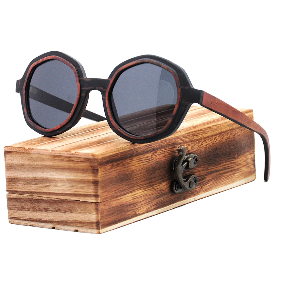 Sunglasses Women 2021 Lrregular Round Two Tone Wood Beige Burlwood Dark Oak Retro Sun Glasses Men Anti UV400