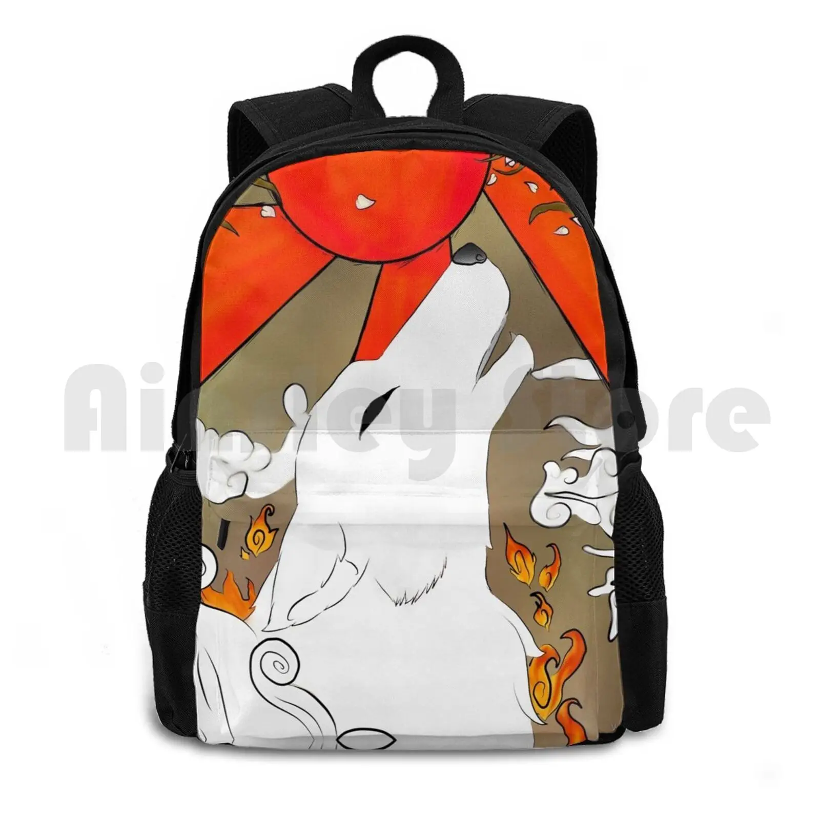 Okami Goddess Outdoor Hiking Backpack Waterproof Camping Travel Games Okami Amaterasu Anime Wolf