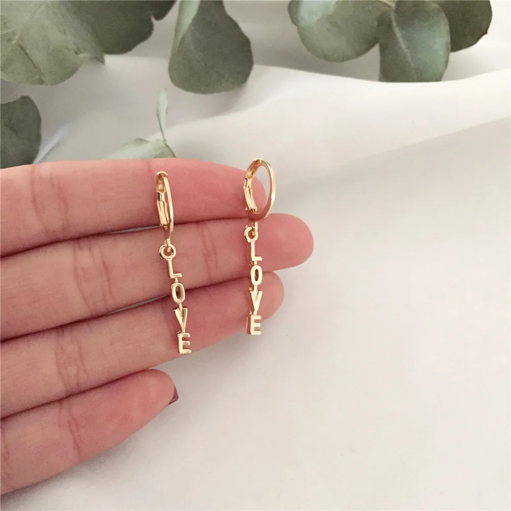 Gold color Letter Love Drop Earrings Newest Fashion Earrings For Women European Design Drop Earrings Gift For Friend