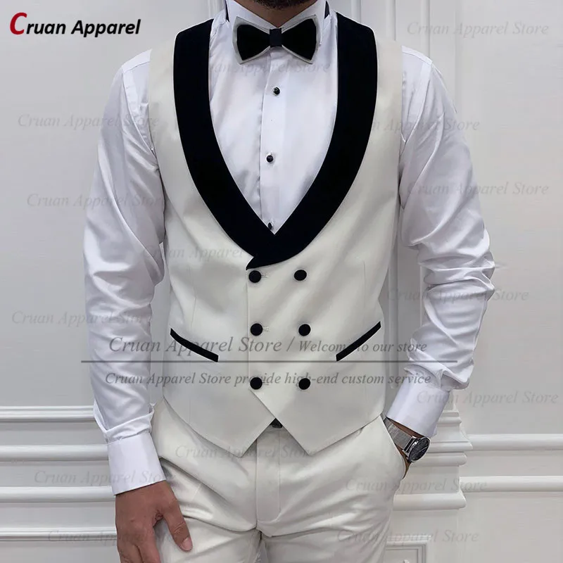 

Black Velvet Lapel Men's Suit Vests Tailor-made Ivory White Business Male Waistcoat Wedding Groom Groomsmen Sleeveless Jackets