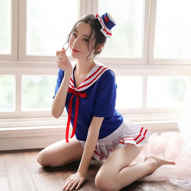 جديد Kawaii زي مدرسي المرأة مثير الملابس الداخلية الملابس الداخلية بحار البدلة فتاة حلوة تأثيري ازياء بلايز وتنورة مطوي مجموعة المثيرة