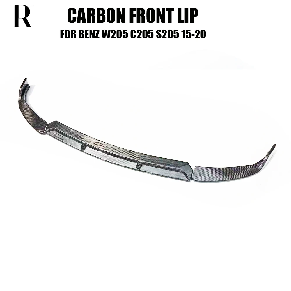 B Style Real Carbon Fiber Front Bumper Lip for W205 S205 C205 Sedan Wagon Coupe C200 C300 C43 18 - 21 Facelift ( Not C63 )