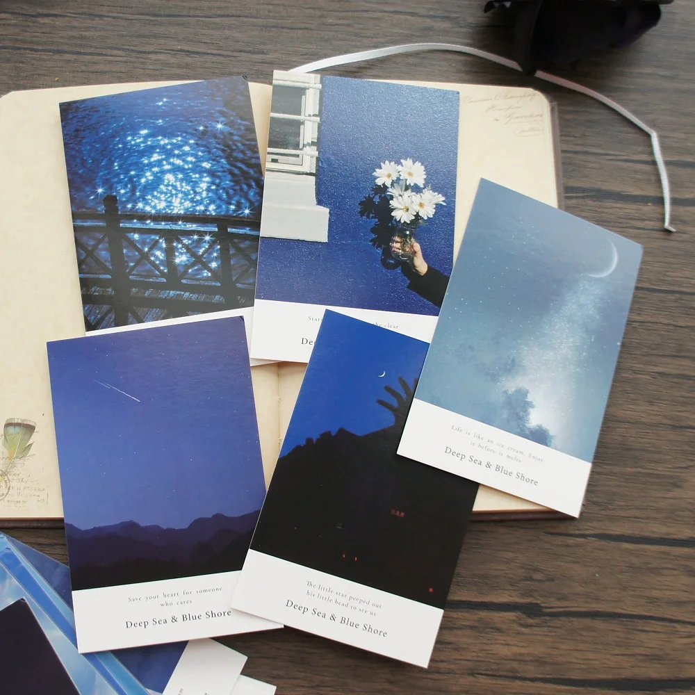 15pcs Sea At Night Deep Blue Love Peace Design Post Card Greeting Cards Gift Card Party Invitation Scrapbooking Use