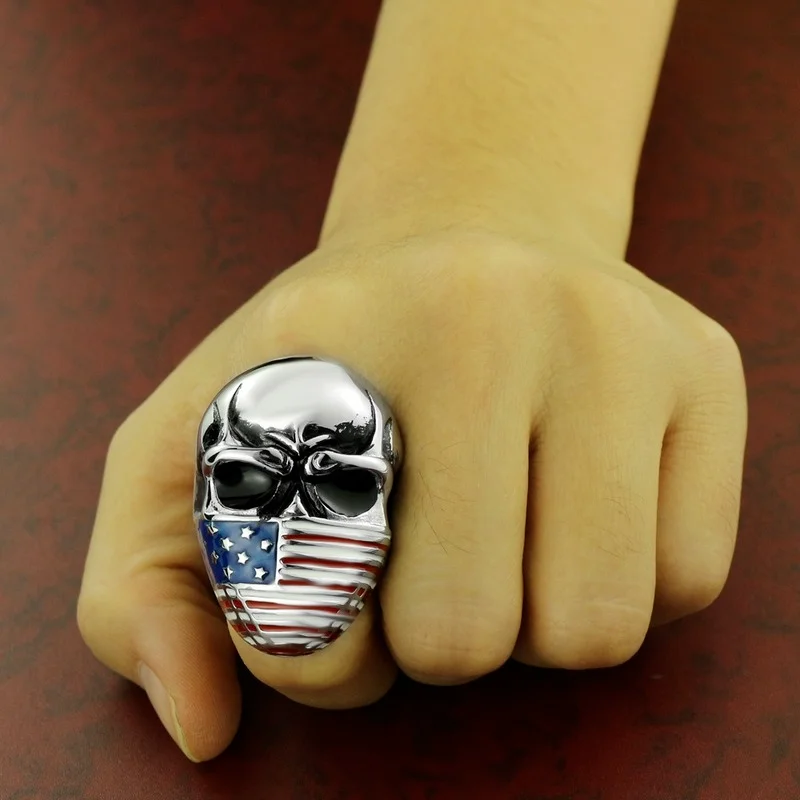 EDC Skull American Flag Self-defense Single Finger Buckle Ring Ladies Anti-wolf Men\'s Outdoor Finger Fist Ring Safety Tools