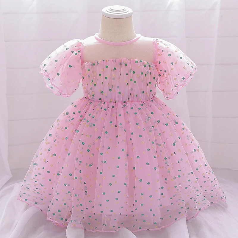 Summer Beads Infant Baby Girl Dress Big Bow Baptism Flower Dresses for Girls 1 Year Birthday Lace Party Wedding Baby Clothes 24M