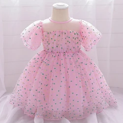 Summer Beads Infant Baby Girl Dress Big Bow Baptism Flower Dresses for Girls 1 Year Birthday Lace Party Wedding Baby Clothes 24M