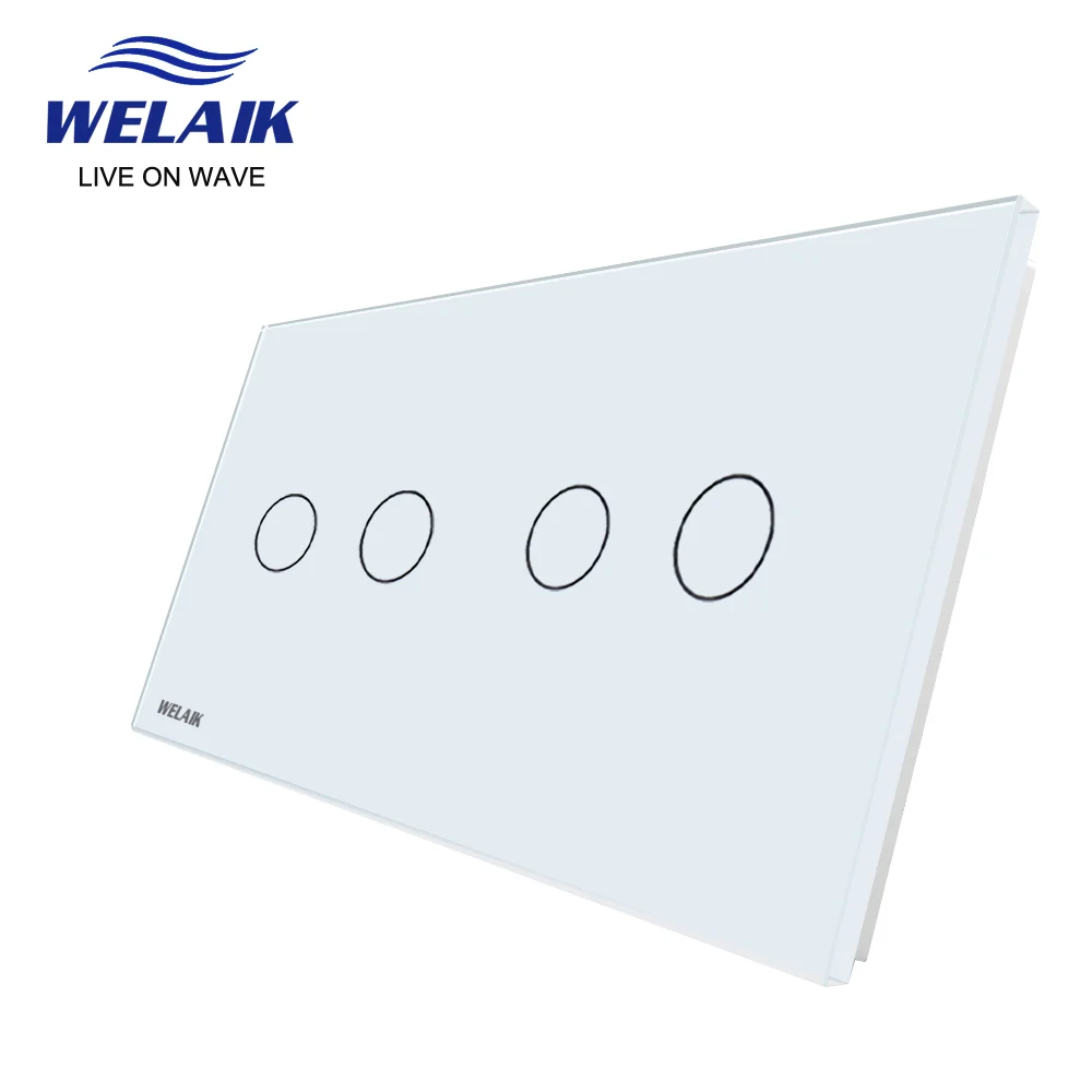 WELAIK  EU 2Frame 151*80mm 2Gang 1Gang LED Light Wall Touch Switch White Crystal Tempered Glass Panel Only DIY Parts  A2922W1