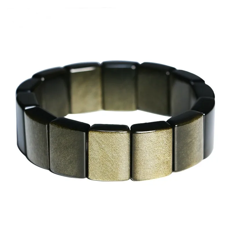 Natural Gold Obsidian Rectangle Beads Bracelet Rare Woman Men Obsidian Flash 20x15mm Jewelry AAAAAA