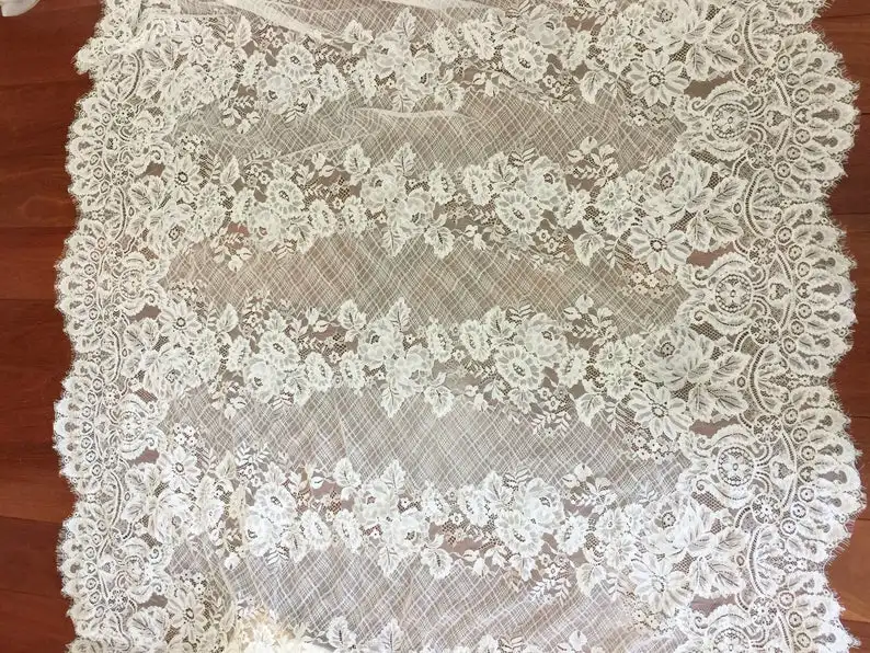 3 Yards French Made Fine Geometric Couture Alencon Embroidery Lace Fabric at 125cm wide, Couture Wedding Gown Fabric