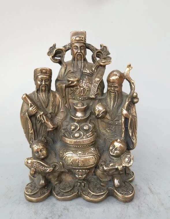 

China's pure brass fu lu shou three Longevity Buddha statue