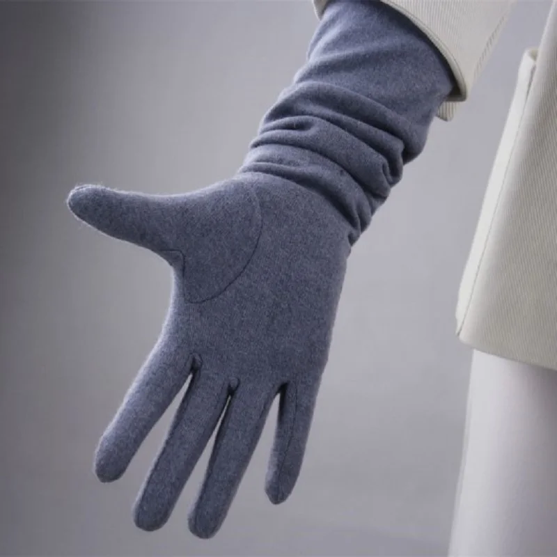 Guantes largos de algodón con pantalla táctil para mujer, manoplas cálidas de dedo completo de manga larga para otoño e invierno, 28/38/48cm