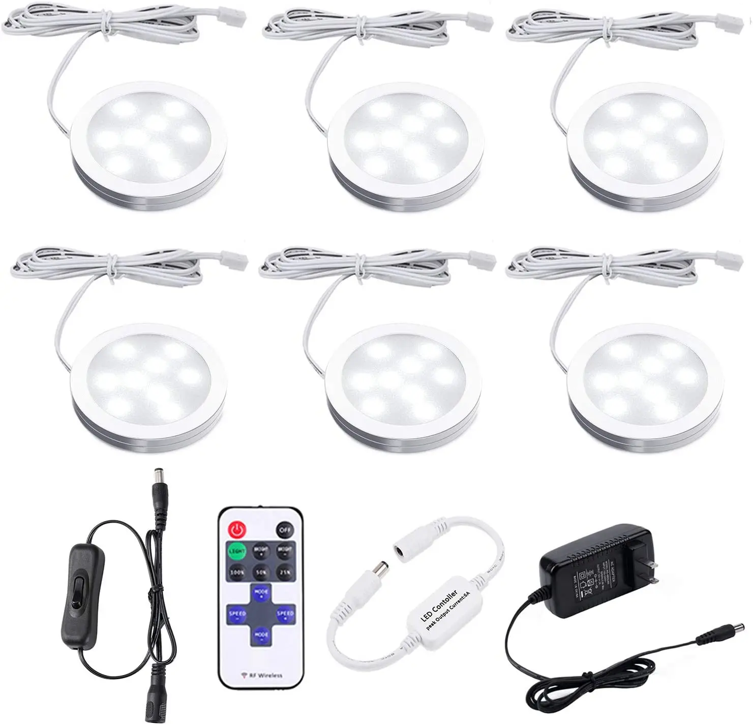 

Ultra-thin Dimmable 12V LED Under Cabinet Lights Kit Black Cord Aluminum led Puck light Lamp for Kitchen Counter Closet Lighting