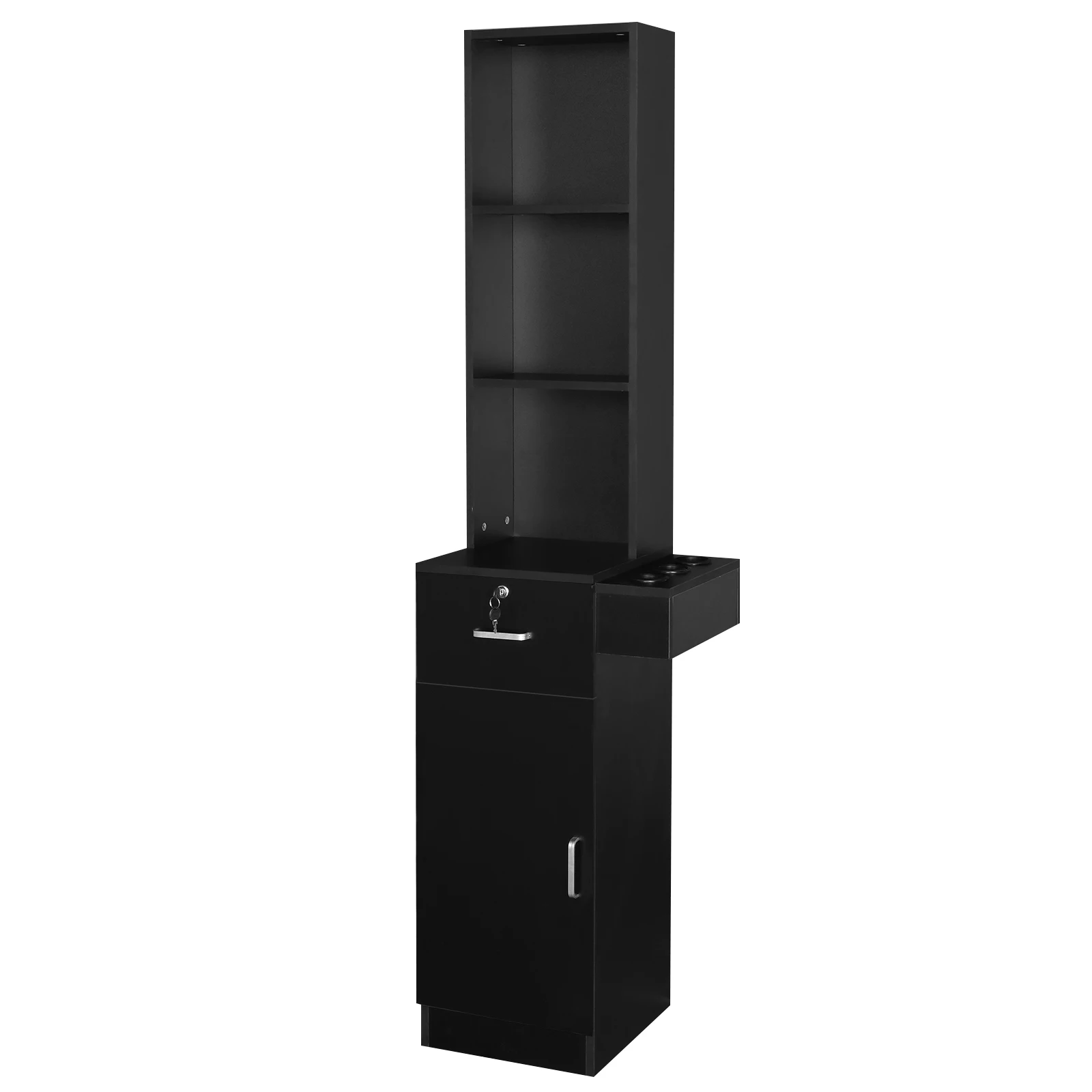 Black Salon Cabinet 15 cm P2 Density Board Standing 3 Compartments 1 Drawer 1 Door 3 Holes On the Right Ear[US-Stock]