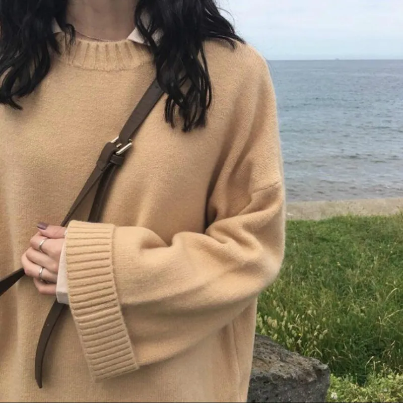 Sweaters Women Temperament Chic Ulzzang Solid Flare Sleeve Trendy Ladies Sweater Winter Fall Soft Preppy Basic Woman Knitwear