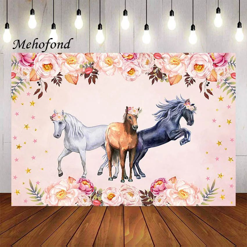 

Mehofond Photography Background Pink Flower Countryside West Cowboy Cowgirl Horse Girl Birthday Party Backdrop Photo Studio Prop