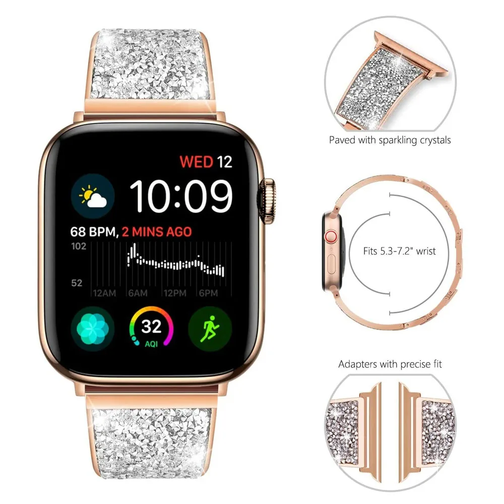 Luksusowy pasek z brokatem dla Apple Watch Band 41mm 40mm 38mm 45mm seria 8 7 SE 6 5 4 3 Bling Crystal bransoletka dla iWatch kobiet