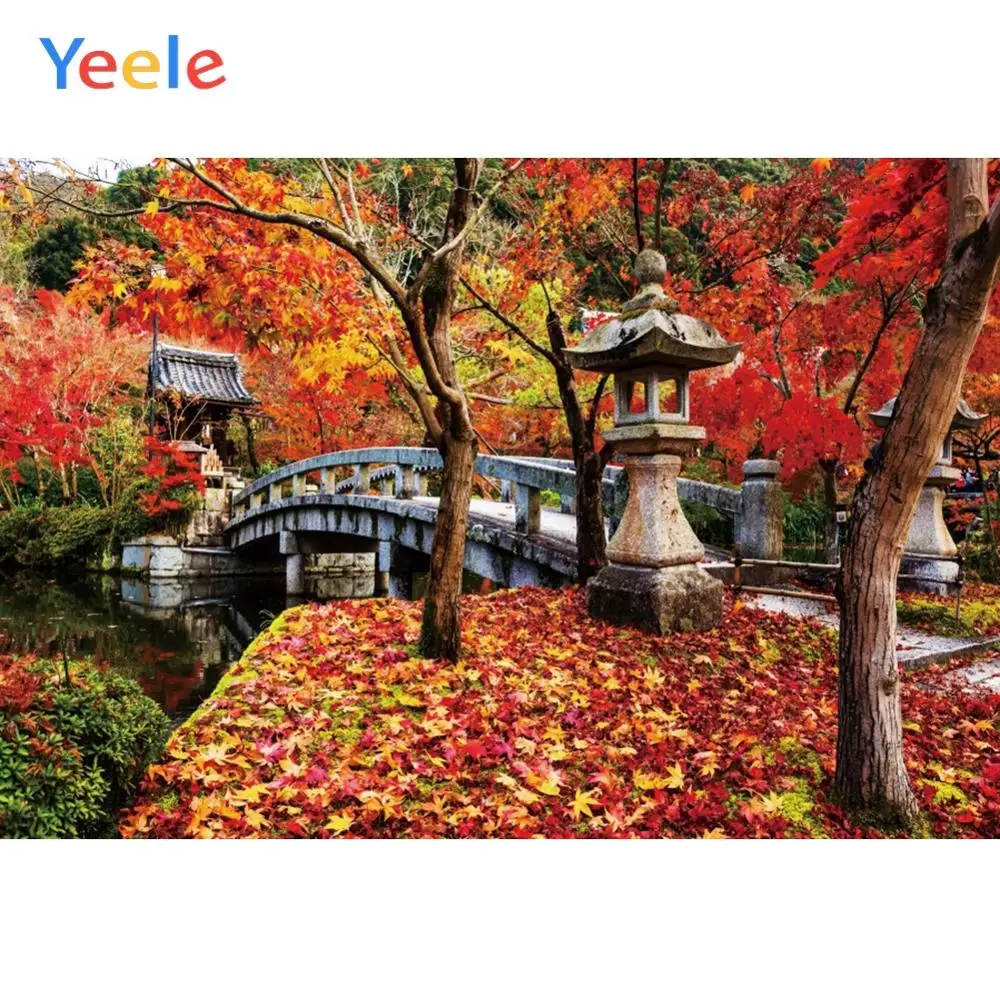 Yeele Autumn Red Leaves Trees Scenery Bridge Wedding Portrait Photography Backgrounds Photographic Backdrops For Photo Studio