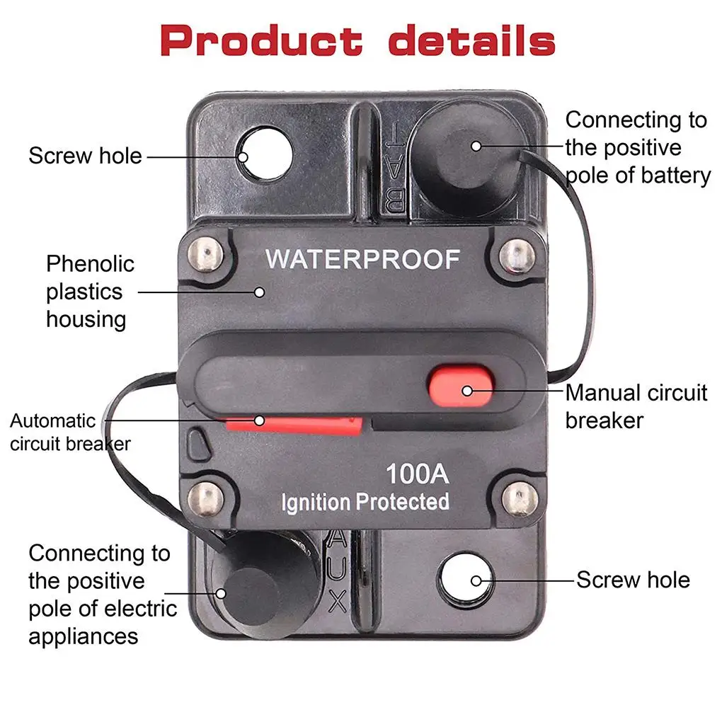 Disjoncteur 30a 40a 50a 60a 70a 80a 100a 120a 150a 200a 250a 300a AMP fusible Reset 12-48V DC voiture bateau Auto étanche