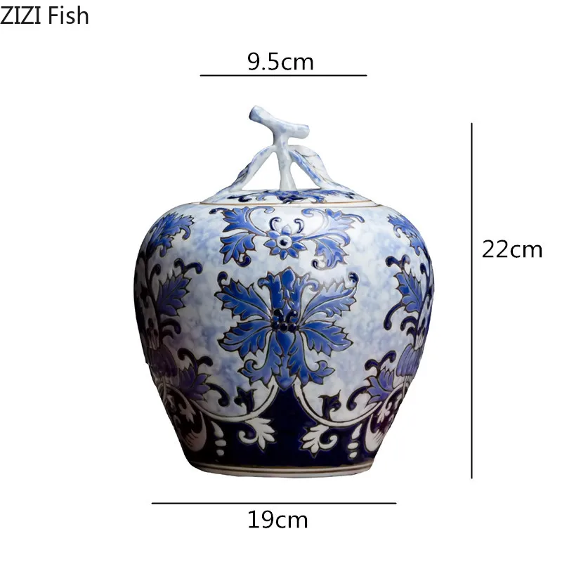 Chinese Style Storage Tank Blue and White Porcelain Retro with Cover Decoration Crafts Vase Tea Caddy Decorative Bottles Tiny