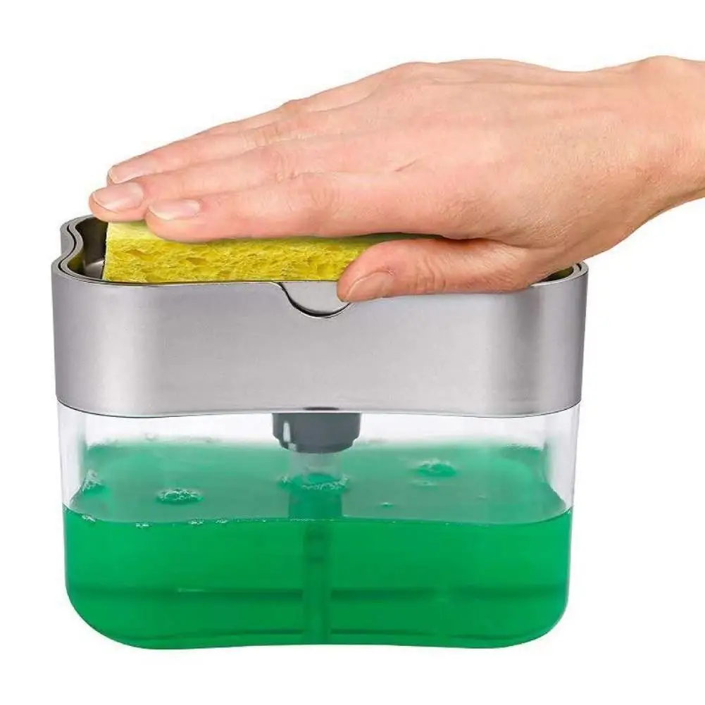 Hand Liquid Soap Dispenser Dishwasher Detergent Liquid Press Dispenser Box with Sponge Cleaning Pad Kitchen tools