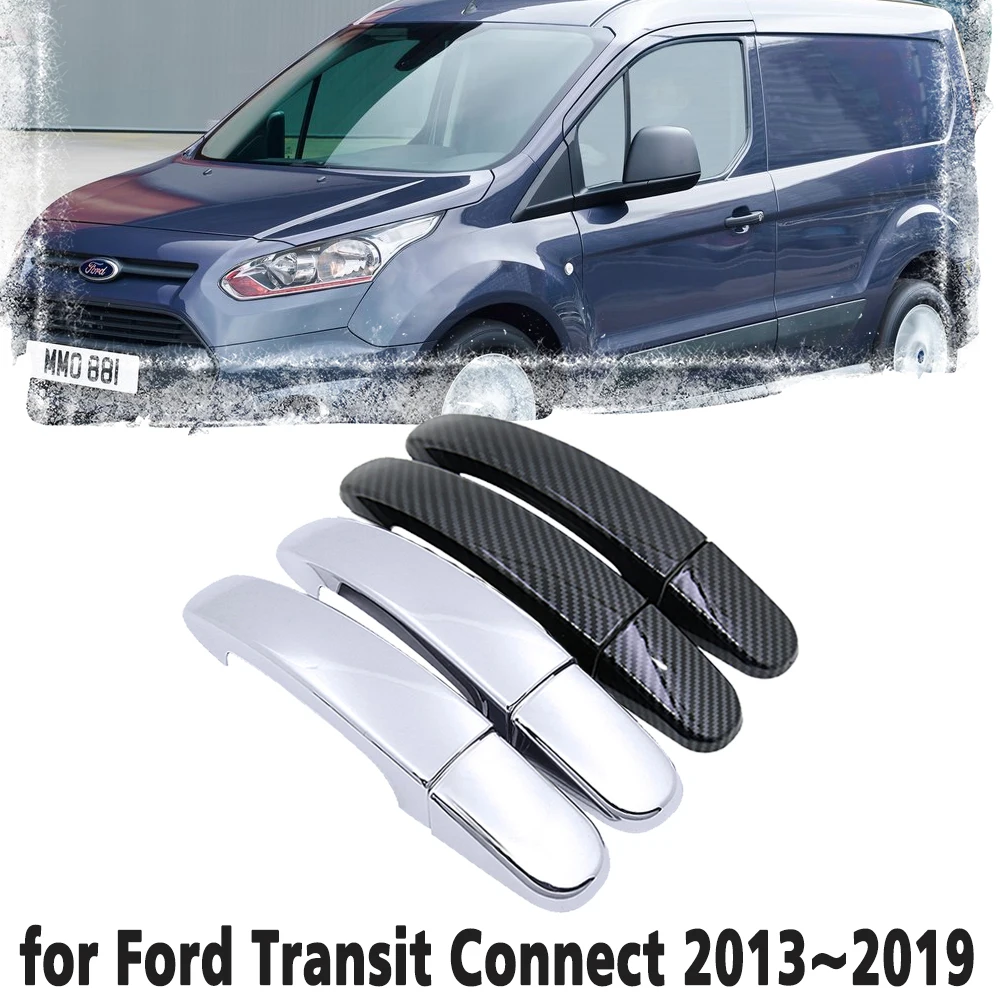 Black Carbon Fiber Car handle Or Chrome Door Handles Cover for Ford Transit Connect MK2 Wagon 2013~2019 Car Accessories Cap