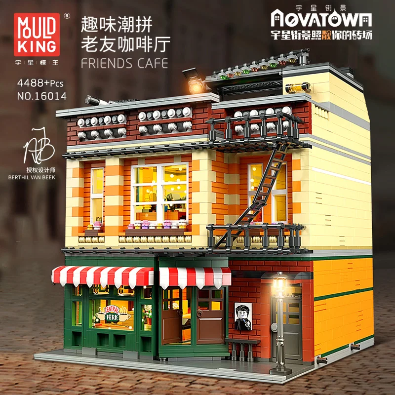 MOULD KING Streetview Building Blocks 16014 The friends Cafe LED Light version  model  Assembly bricks Kids Toys