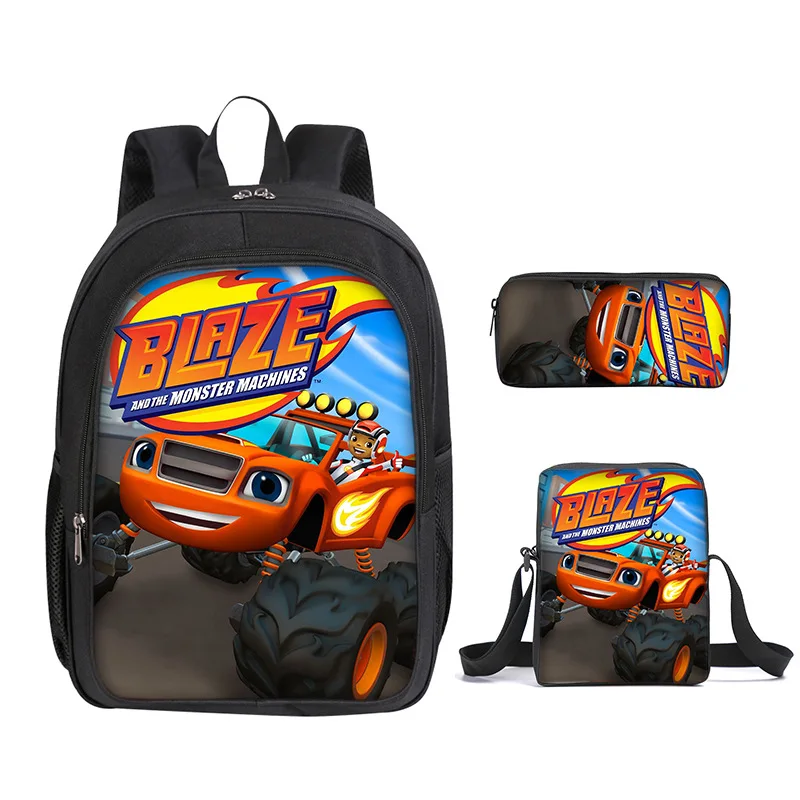 3pcs/set Cartoon Blaze and The Monster Machines Print Backpack for Boys Children School Bags Kids Fashion Travel Book Bag