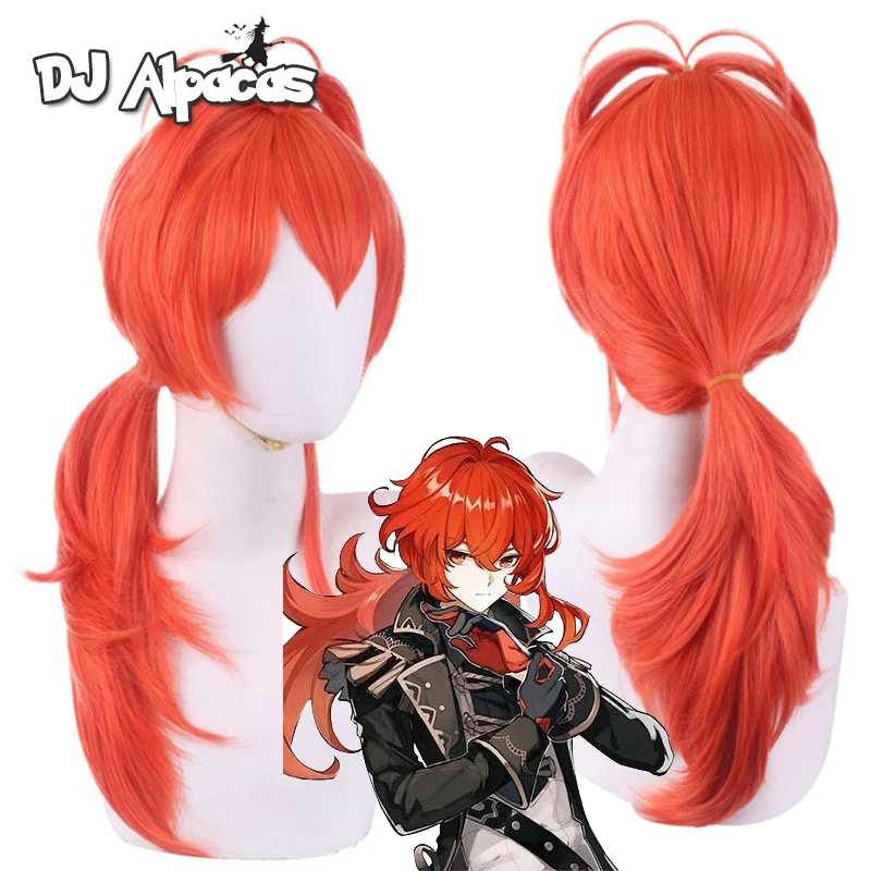 Genshin Impact Diluc Cosplay Pruik Cosplay Anime Cosplay Pruiken Hittebestendige Synthetische Pruiken Halloween 60Cm Lange Rode Pruik