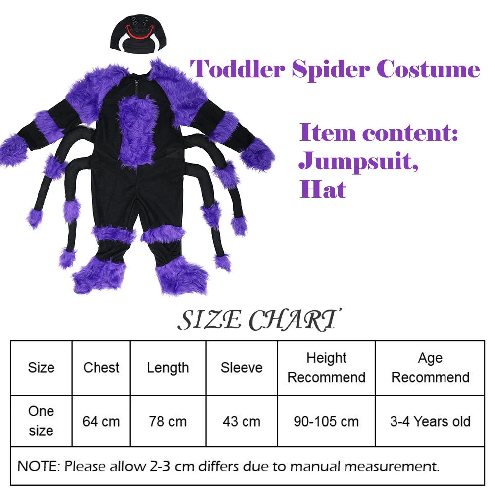 Eraspooky 3-4T Realistic Purple Spider Cosplay Toddler Jumpsuit Halloween Costume For Boys Romper Party Fancy Dress