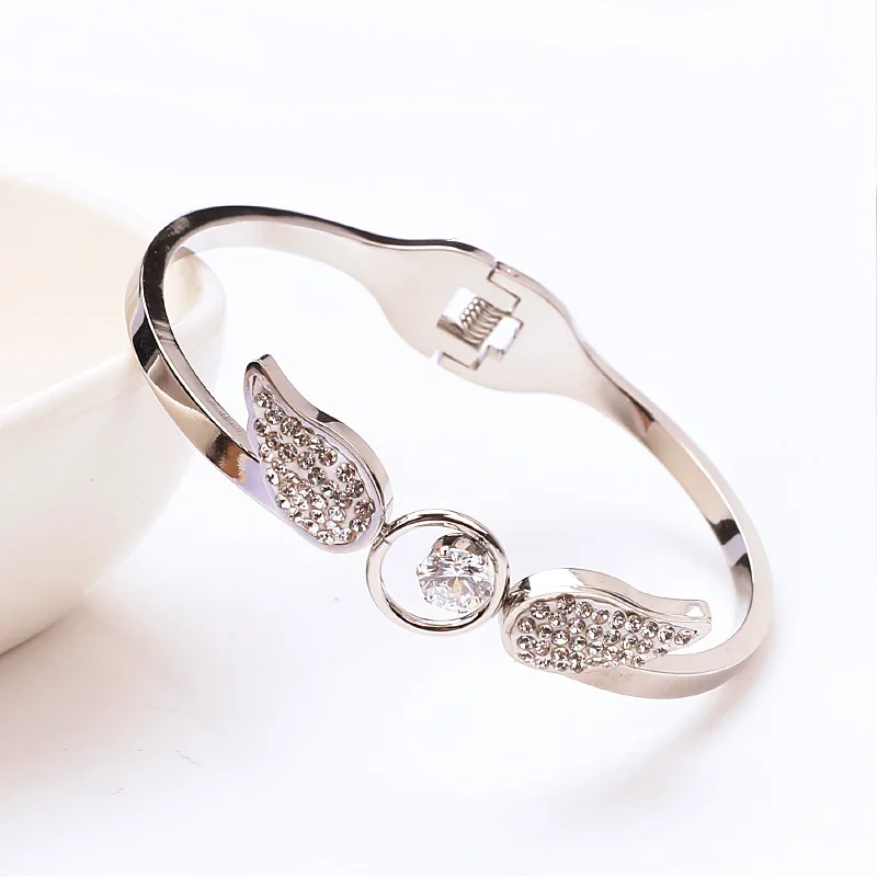 Angel Wings Bracelets For Women's Hand Bracelets On Hand Zircon Bangles For Girls Stainless Steel Bracelet Charms Accessories