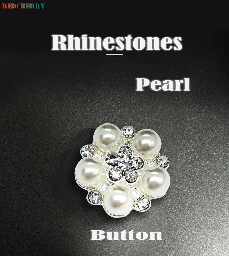 10Pcs/Lot 15mm Flower Rhinestones Pearl Alloy Silver Buttons for Hair Bow DIY Accessories Wedding Decoration Invitation Buttons