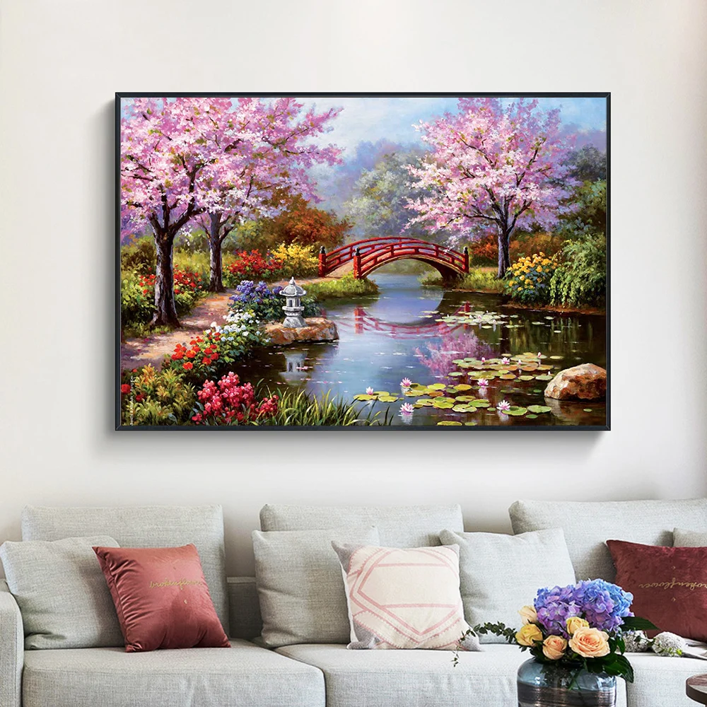 

Canvas Paintings River Bank Scenery Wall Art Modern Landscape Posters and Prints Wall Pictures For Living Room Wall Decor