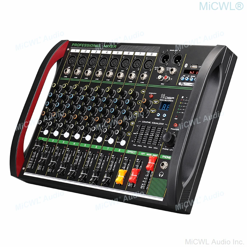 8 Channels Built-In 16 DSP Effects Sound Mixing Console Digital USB Blue-Tooth Bluetooth EQ 48V Phantom Power Stage Audio Mixer