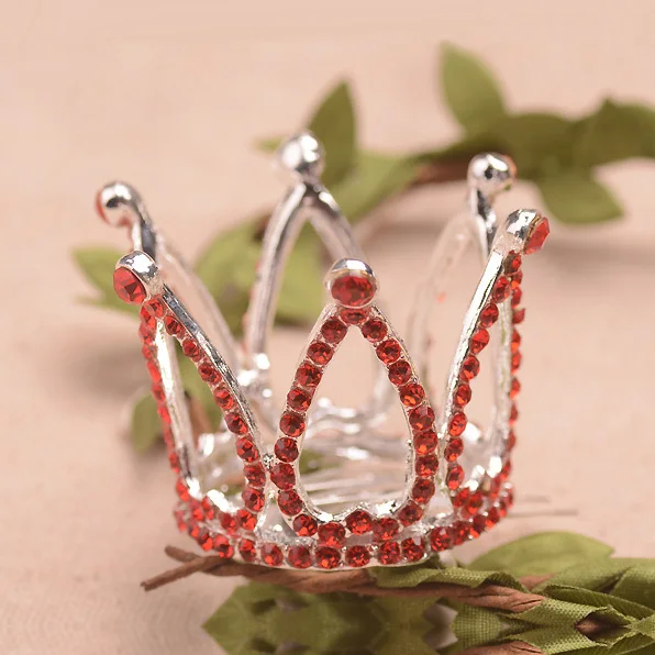 Red Small Girls Crown Tiara Hair Combs Crystal Mini Crown Hair Accessories Jewelry