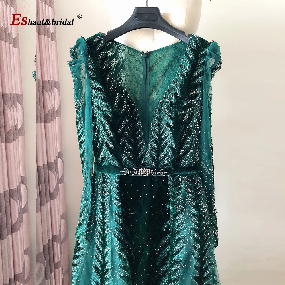 Elegant Mermaid Evening Dresses for Women 2024 V-Neck Long Sleeves Velvet Crystal Formal Wedding Prom Party Gowns Customized