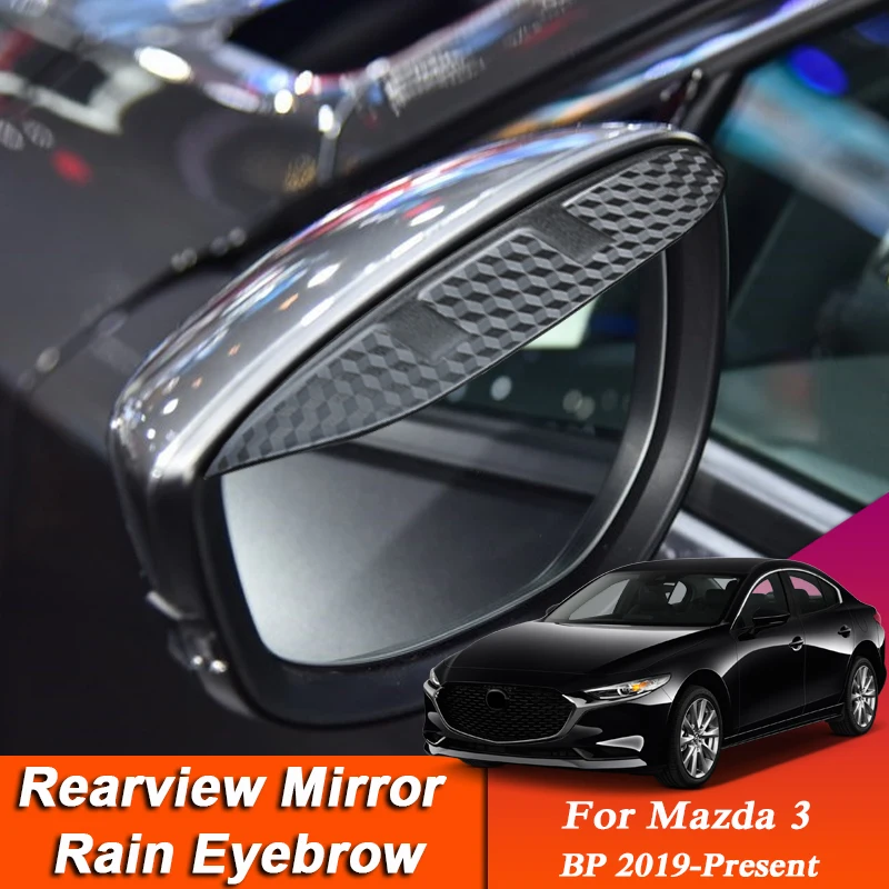 2pcs Car-styling For Mazda 3 BP 2019-Present Carbon Fiber Rearview Mirror Eyebrow Rain Shield Anti-rain Auto Cover Accessories