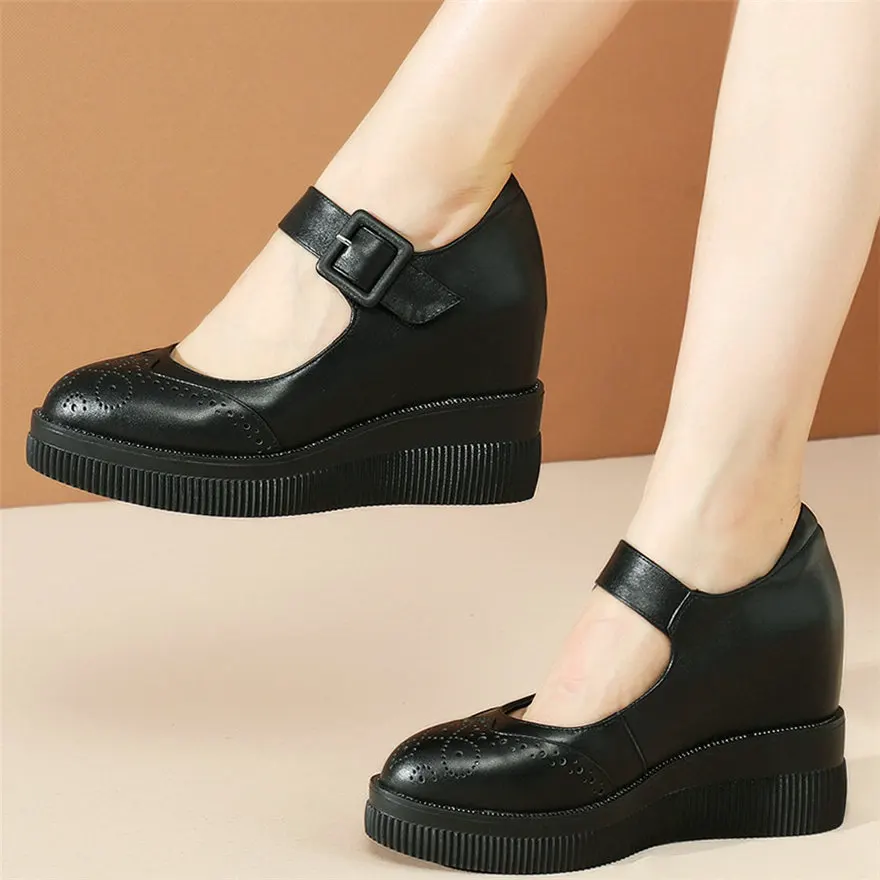 

2024 Mary Jane shoes Women Genuine Leather Wedges High Heel Pumps Shoes Female Pointed Toe Fashion Sneakers Platform Pumps Shoes