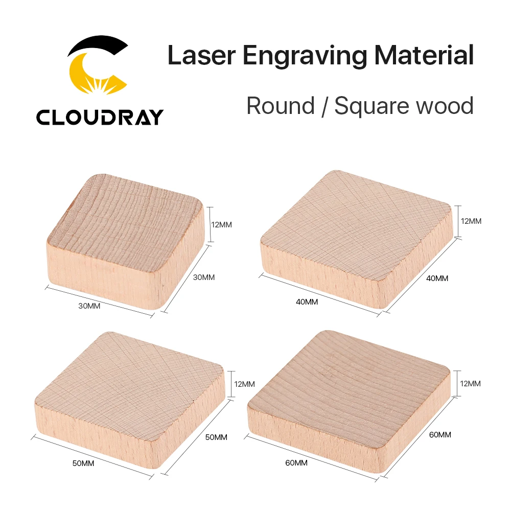 Cloudray 10pcs Round/Square Wood Laser Engtaving Material DIY Parts for Co2 Laser Marking & Engraving Machine