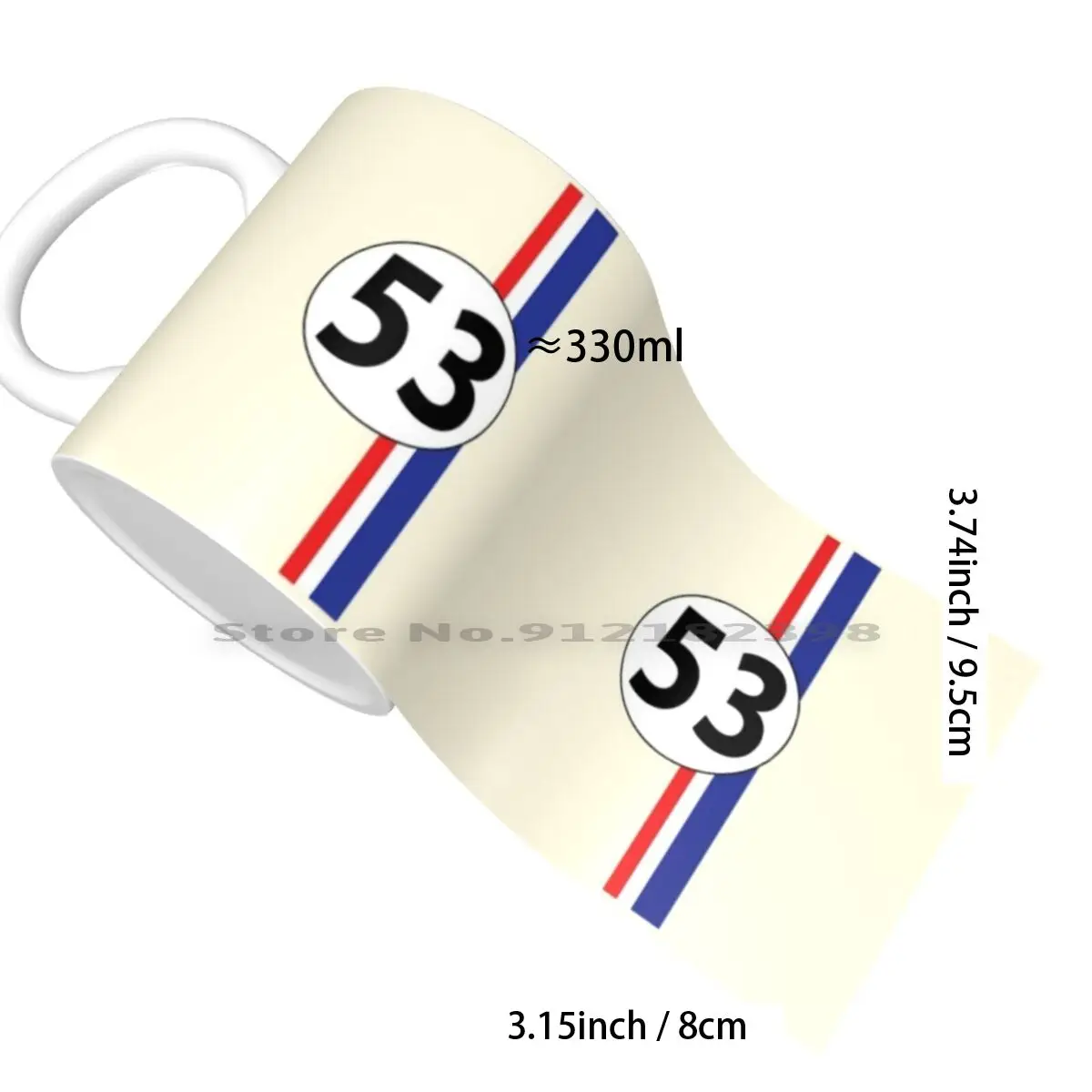 Herbie , Number 53 Ceramic Mugs Coffee Cups Milk Tea Mug Race Car Race Car Racing Number 53 Fifty Three Red Stripe Blue Stripe