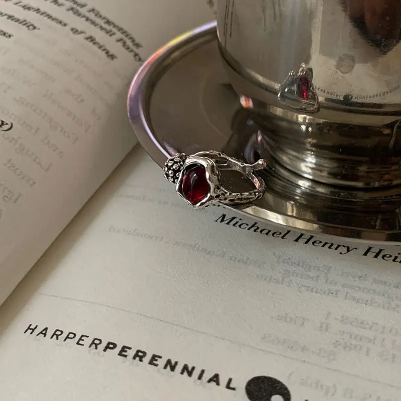 QMCOCO Silver Color Red Oval Zircon Ring For Women Trendy Elegant Geometric Vintage Handmade Luxury Ring Woman Jewelry Gifts