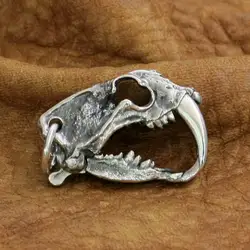 925 Sterling Silver Openable Tiger Lion Skull Pendant Mens Punk Pendant TA214