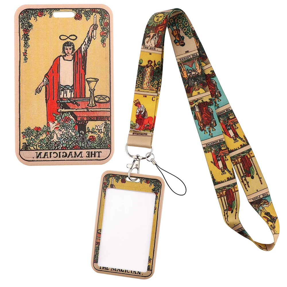 YQ672 Tarot Cards Lanyard Business ID Credit Card Cover Badge Holder Astrology Phone Strap Hang Rope Keychain Keyrings Lariat