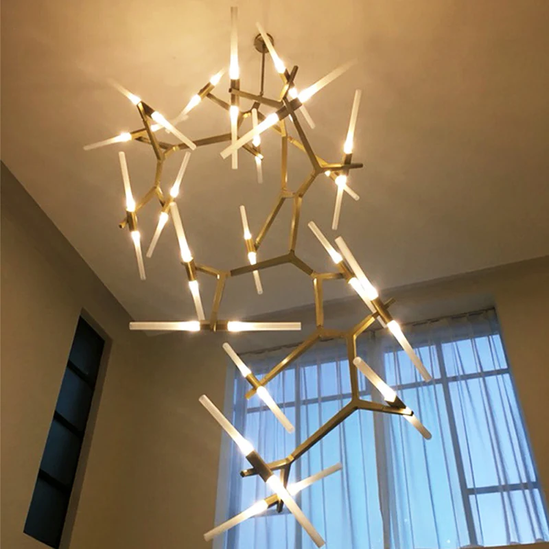 Designer moderno lustre do ramo lustre villa chandelier levou a casa iluminação alta alta-elevação escadas compostas rotativas telhado luz decorativa, brilhante, rotativa, lâmpada de vidro com cobertura de luz G9