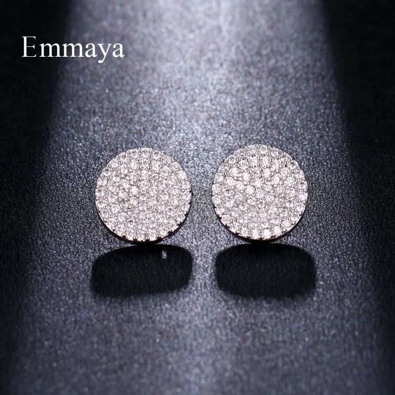 Emmaya Classical Style Small Disk Shape With Cubic Zircon Silver Plated Personality For Women Luxury Earring Dainty Gifts