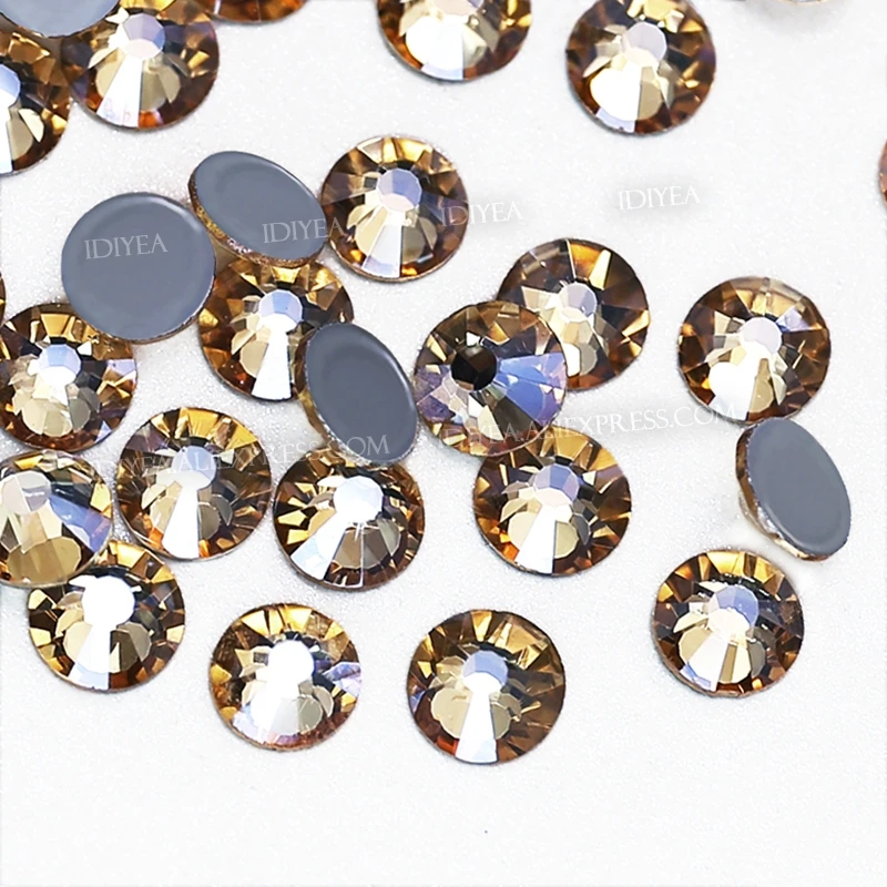 Golden Shadow glass hot fix rhinestone strass crystal hotfix flatback stones for fabric garment wedding clothes costume glitters