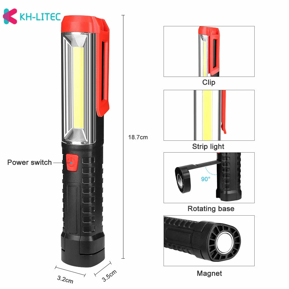 Imagem -04 - Cob Led Lanterna Portátil Lanterna Tocha Magnet Iluminação Luz de Trabalho Ajustável por aa Camping Lâmpada de Trabalho Mode 3800 lm